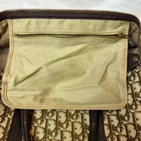 VINTAGE 1970s DIOR large Boston travel bag monogram cloth duffle brown - Picture 6 of 15